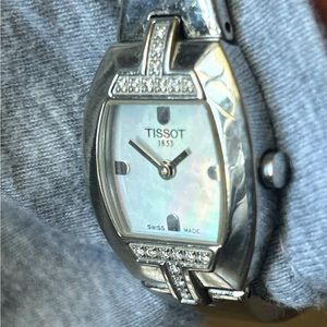 Vintage TISSOT, T-Tonneau Women’s Stainless Steal/Diamond/Mother of Pearl Watch